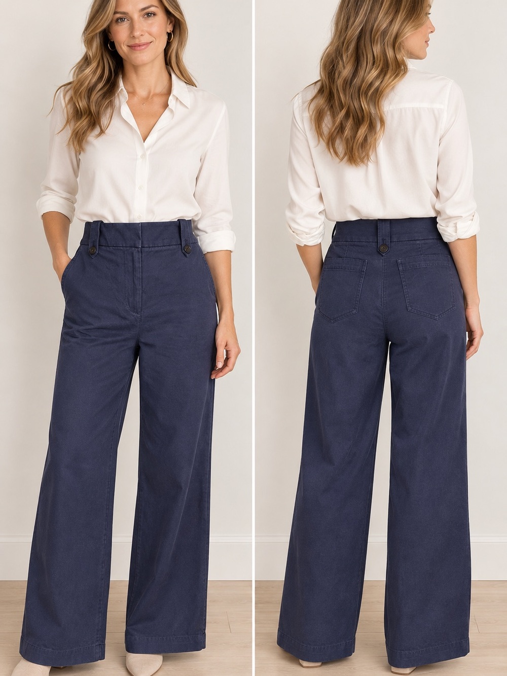 Talbots Size 8 Wide Leg Navy Pants
High Rise Cotton Modal